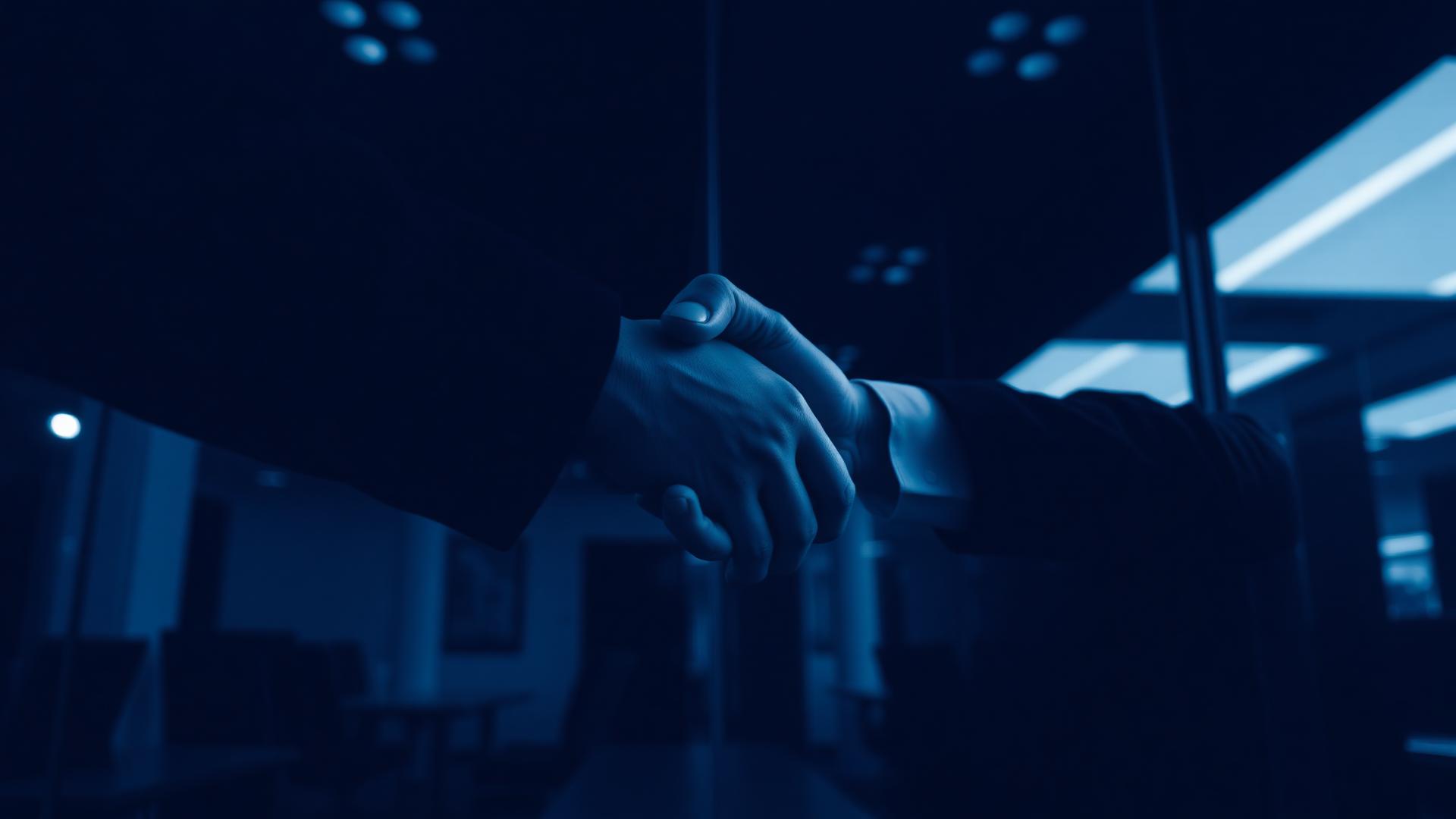 Aperto de mãos em ambiente corporativo